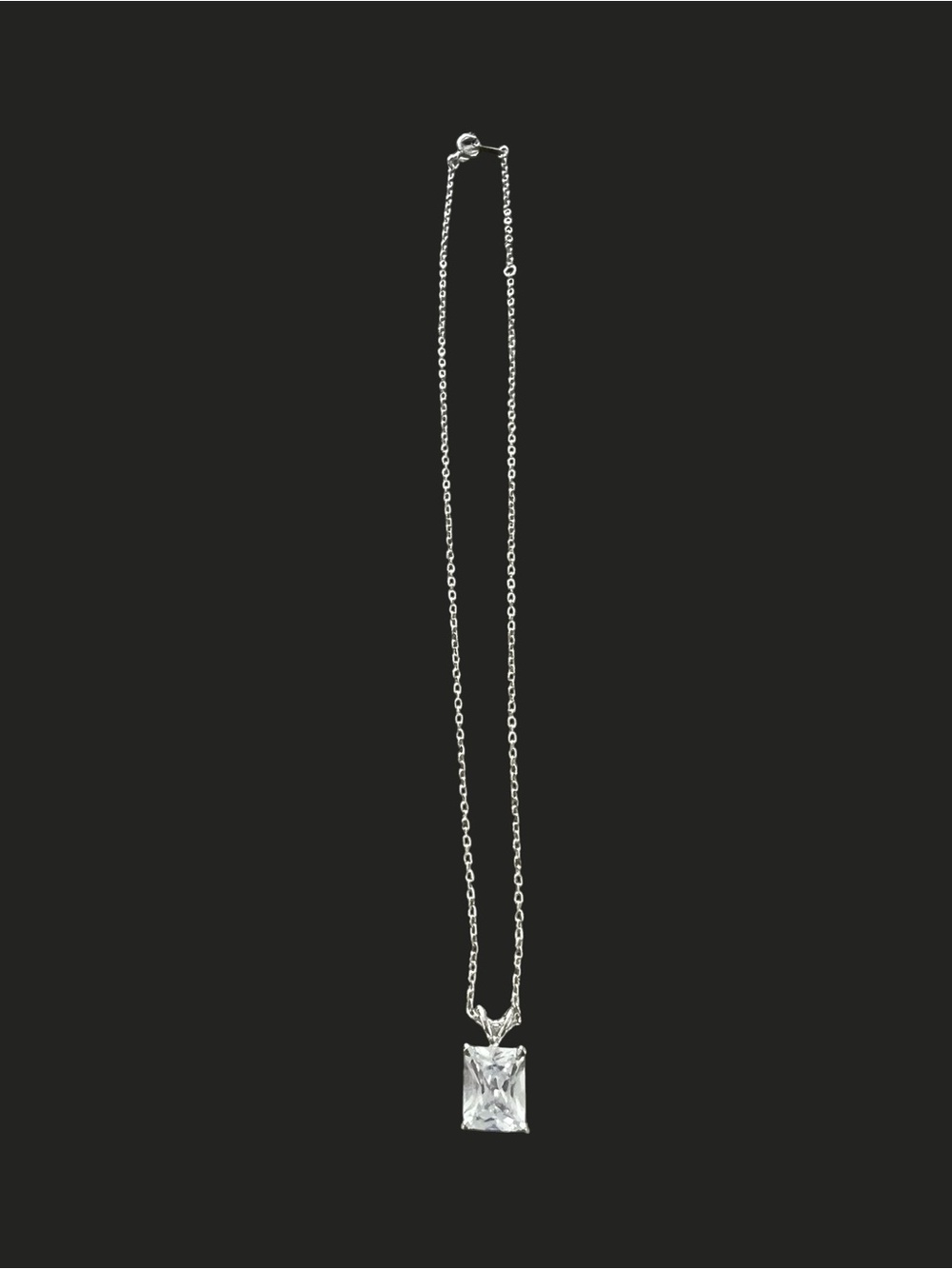 Silver-Tone Necklace featuring a radiant-cut cubic zirconia pendant